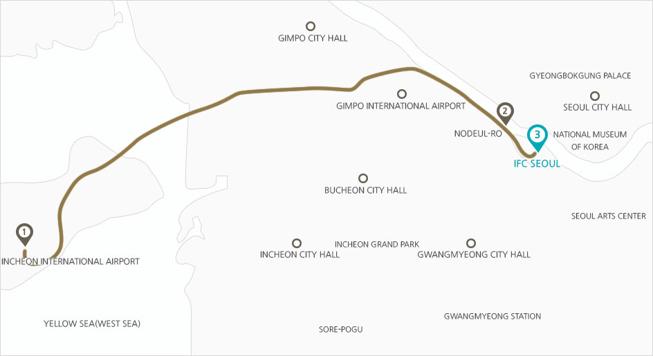 The direction From Incheon International Airport to IFC Seoul by car .