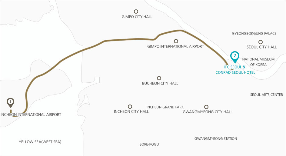 The direction From Incheon International Airport to IFC Seoul by airport bus .